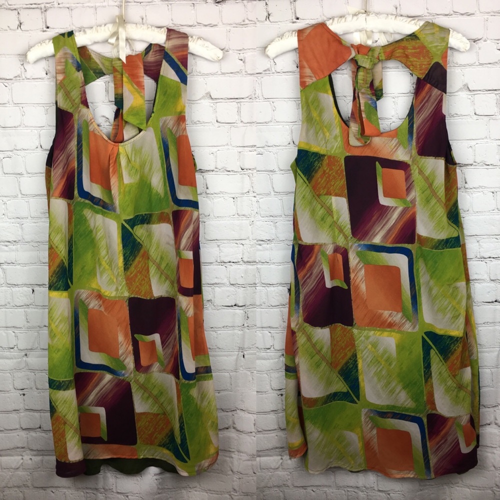 Sunny Leigh Tie Neck Geometric Pattern Dress